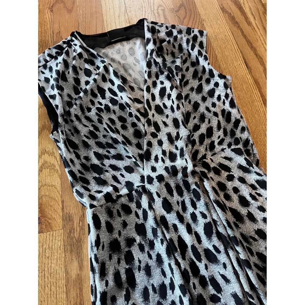 Isabel De Pedro Grey Black Leopard Print Twist Front V-Neck Midi Dress Size 6 b2 - Picture 8 of 8